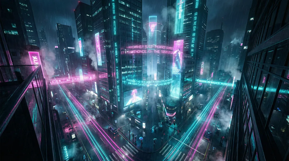 爱的色放全集 竖屏短剧平台首页背景 - 赛博朋克都市夜景